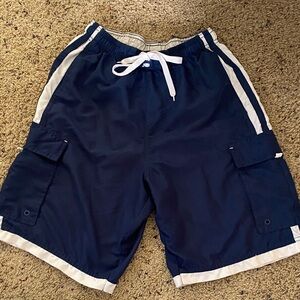Burnside Men's Navy Blue Cargo Swim Shorts with White Trim
